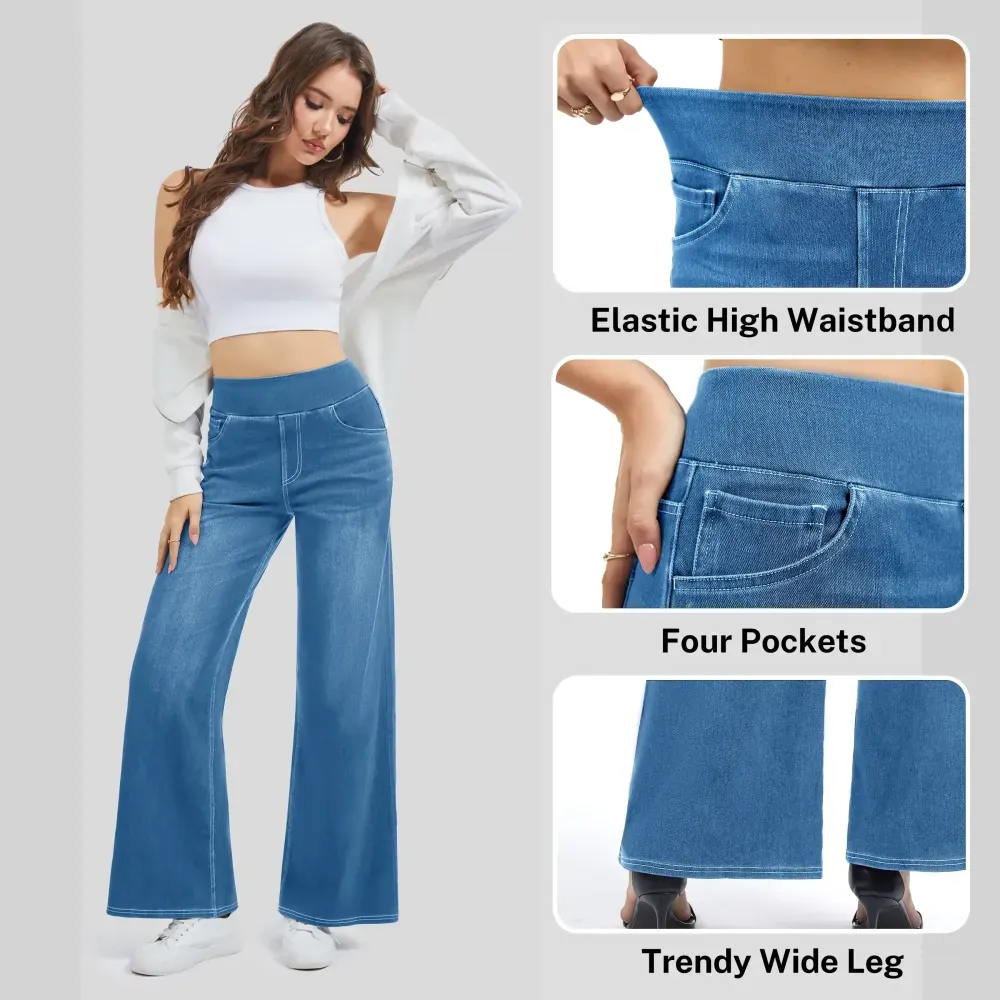 Wide Leg Stretchy Jeans for Women Loose Fit