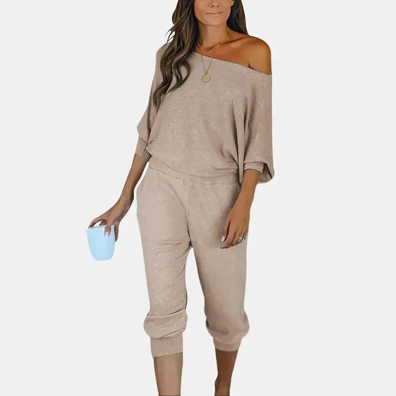 Women's Long Sleeve Off Shoulder Sweatshirts And Long Sweatpants Set