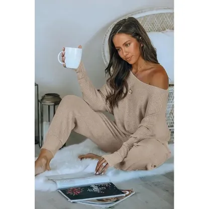 Women's Long Sleeve Off Shoulder Sweatshirts And Long Sweatpants Set