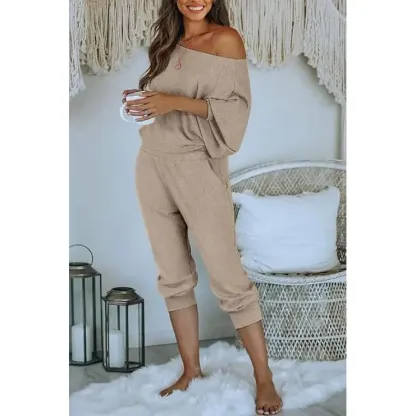 Women's Long Sleeve Off Shoulder Sweatshirts And Long Sweatpants Set