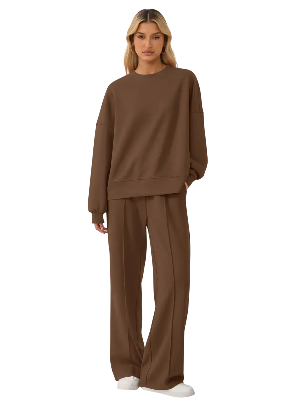 Women's Cozy Round Neck Top & Wide Leg Trousers Two Piece Outfits
