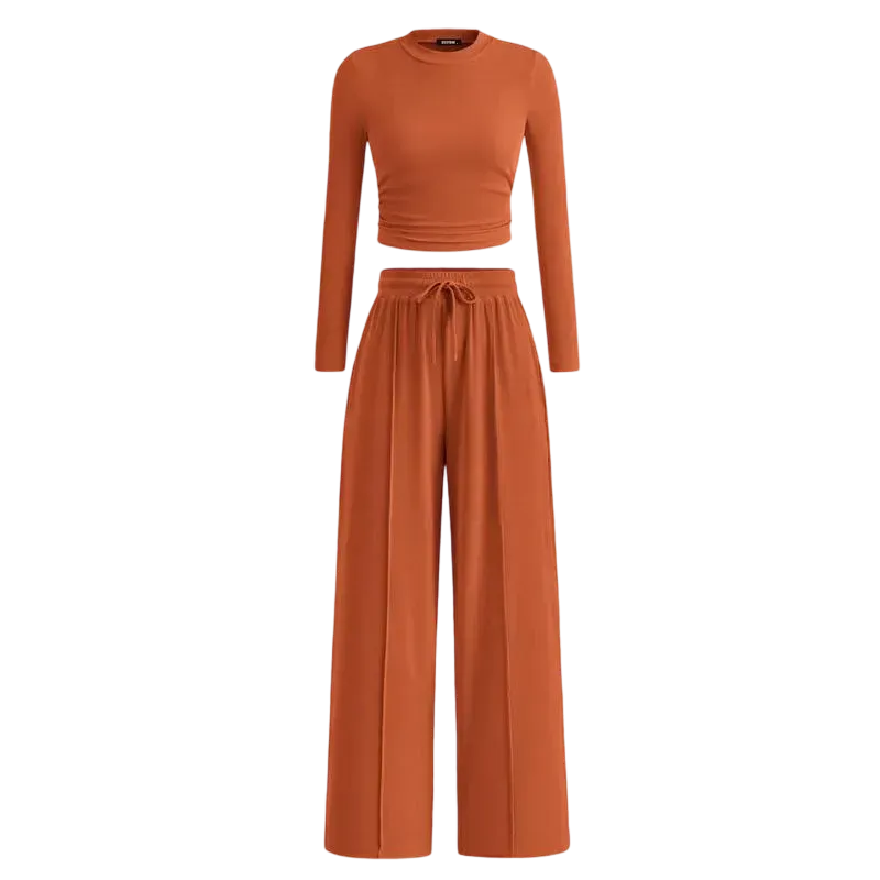 Women's Fall 2-Piece Set – Top & Wide-Leg Pants