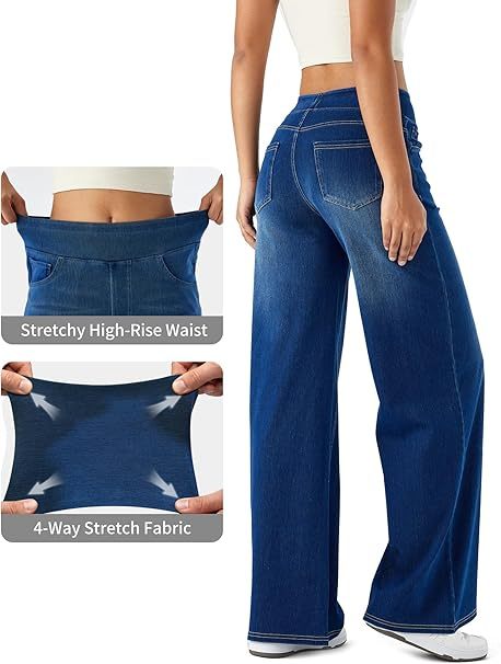 Wide Leg Stretchy Jeans for Women Loose Fit