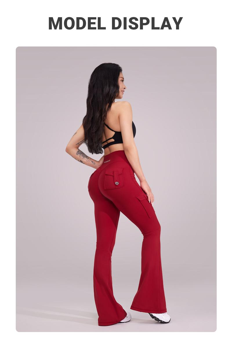 YEOREO CoreFlex Women's Workout Flare Leggings with Pockets Hidden Scrunch High Waisted Cargo Gym Yoga No Front Seam Leggings Flared Joggers Fitness Outfit Camouflage Sports Pants 75% Nylon 25% Spandex