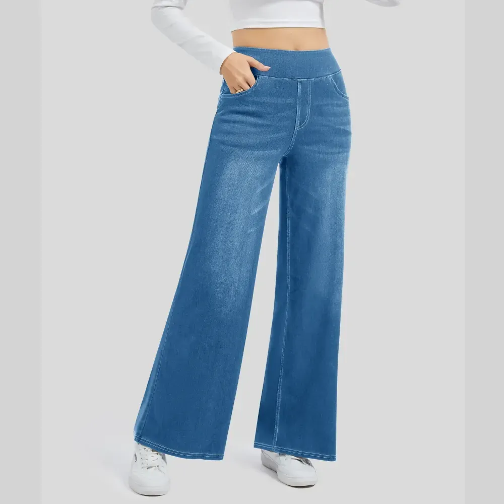 Wide Leg Stretchy Jeans for Women Loose Fit
