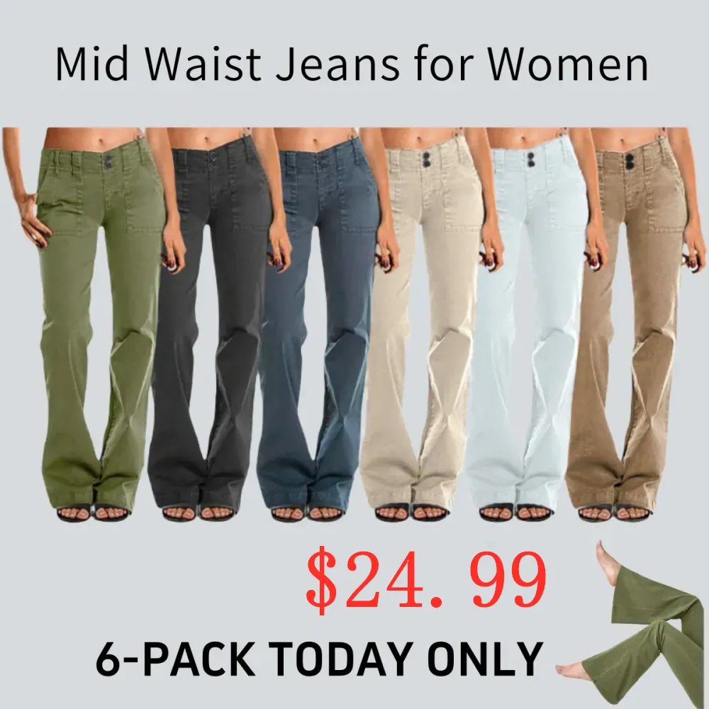 ⚡6-PACK for $24.99⚡- Double Button Mid Waist Straight Leg Pants