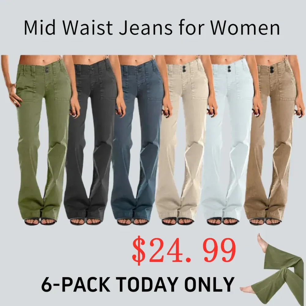 ⚡6-PACK for $24.99⚡- Double Button Mid Waist Straight Leg Pants