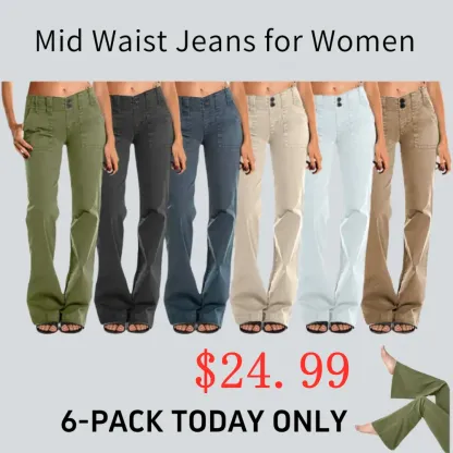 ⚡6-PACK for $24.99⚡- Double Button Mid Waist Straight Leg Pants