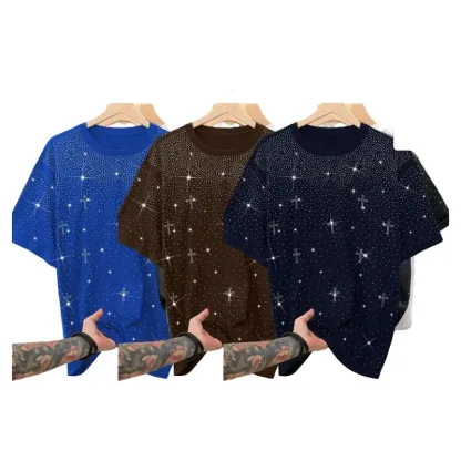 Unisex Rhinestone Cross Pattern T-Shirt