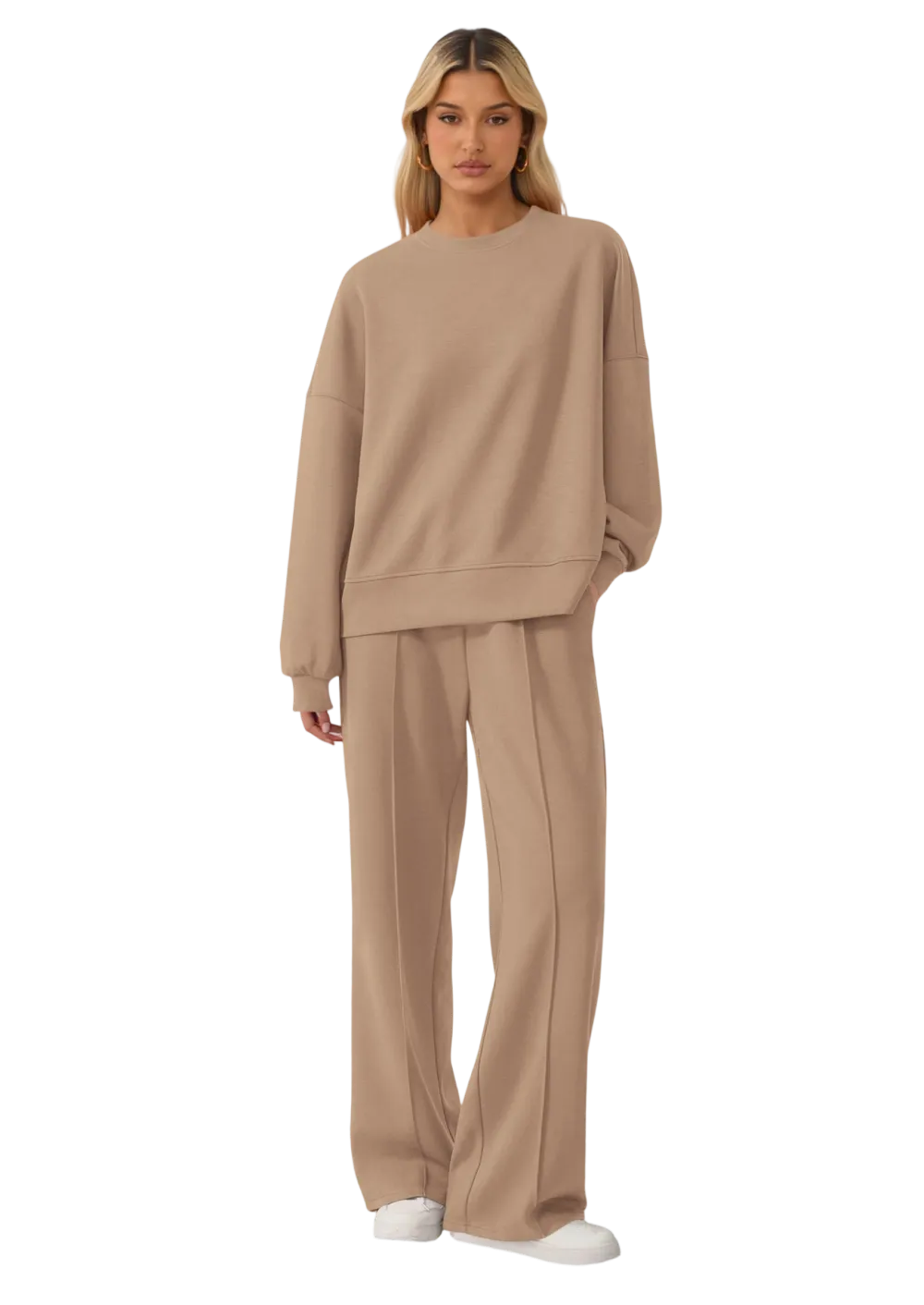 Women's Cozy Round Neck Top & Wide Leg Trousers Two Piece Outfits