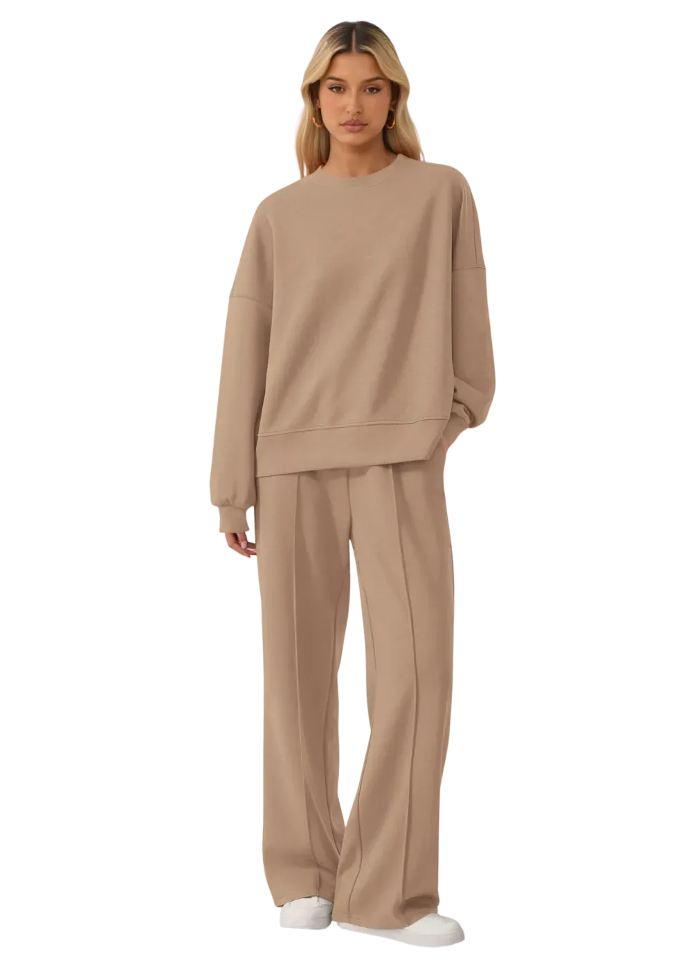 Women's Cozy Round Neck Top & Wide Leg Trousers Two Piece Outfits