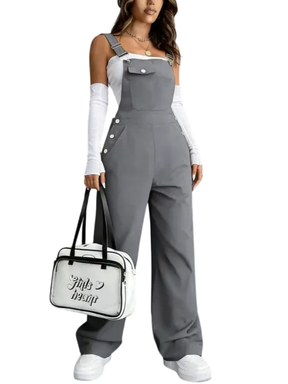 Women's solid color jumpsuit with pockets
