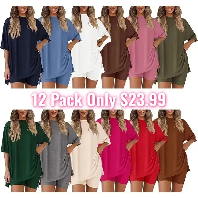 🔥Women's Two Piece Lounge Set Summer Casual Oversized Shirts Biker Shorts