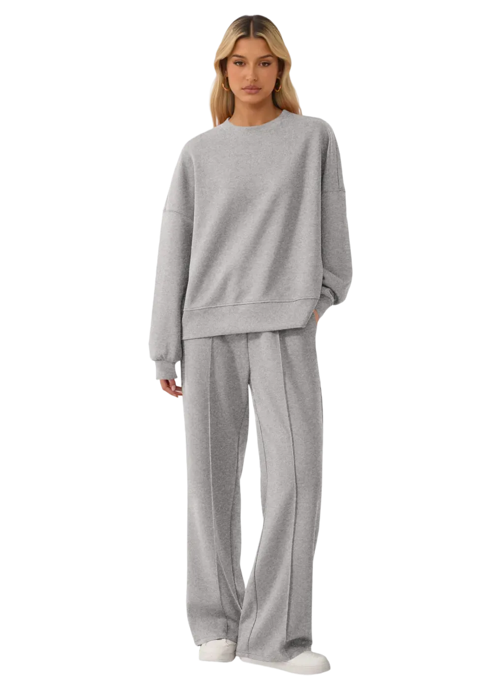 Women's Cozy Round Neck Top & Wide Leg Trousers Two Piece Outfits