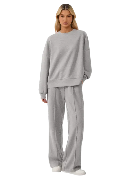 Women's Cozy Round Neck Top & Wide Leg Trousers Two Piece Outfits