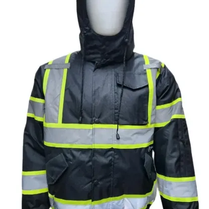 High Visibility Water Resistant Bomber Safety Jacket with Hoodie / Reflective Safety Sherpa Insulated Jacket