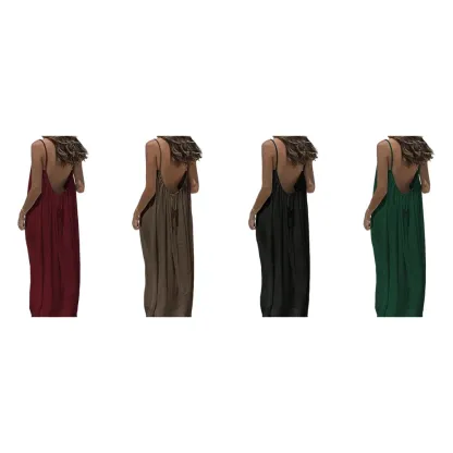 Women's Solid Backless Cami Sleep Dress – Sleeveless Nightwear