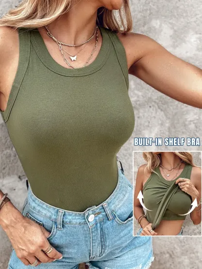 ⏰ FLASH SALE ENDING SOON! Built-in Bra Ribbed Tank Top 🛍️ 🔥15-PACK 32.99$/9-PACK $24.99 ❌ Don’t Miss Out!