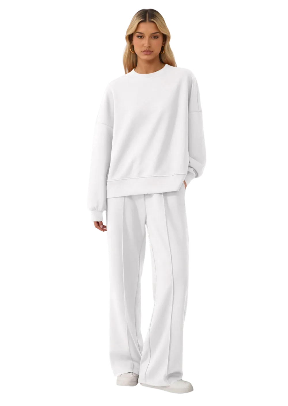 Women's Cozy Round Neck Top & Wide Leg Trousers Two Piece Outfits