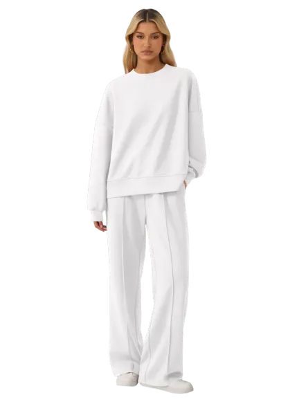 Women's Cozy Round Neck Top & Wide Leg Trousers Two Piece Outfits