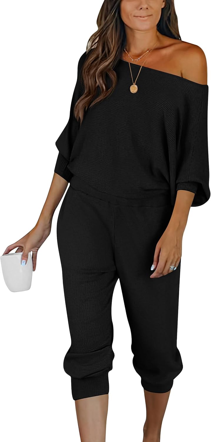 Women's Long Sleeve Off Shoulder Sweatshirts And Long Sweatpants Set