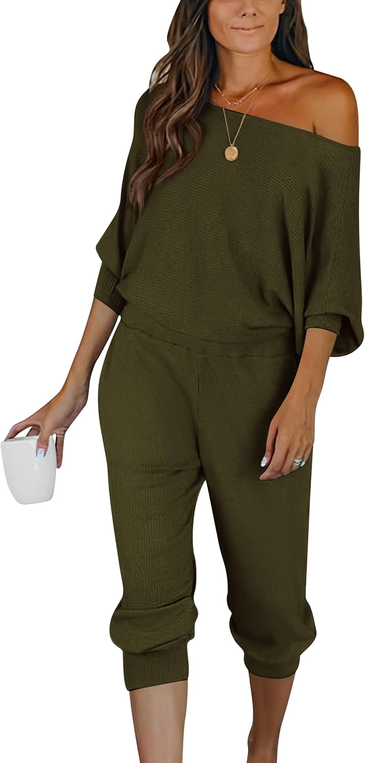 Women's Long Sleeve Off Shoulder Sweatshirts And Long Sweatpants Set