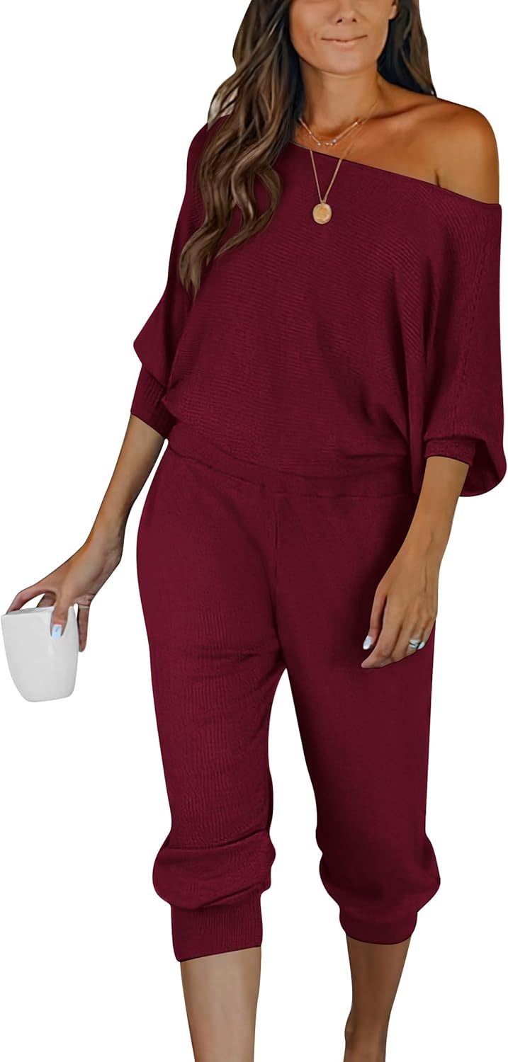 Women's Long Sleeve Off Shoulder Sweatshirts And Long Sweatpants Set