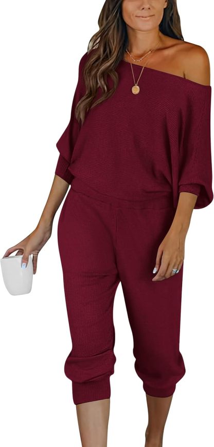Women's Long Sleeve Off Shoulder Sweatshirts And Long Sweatpants Set