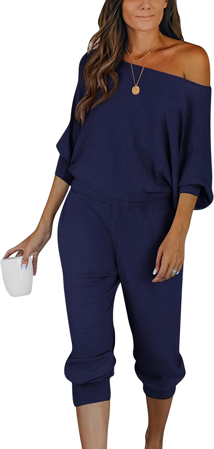 Women's Long Sleeve Off Shoulder Sweatshirts And Long Sweatpants Set