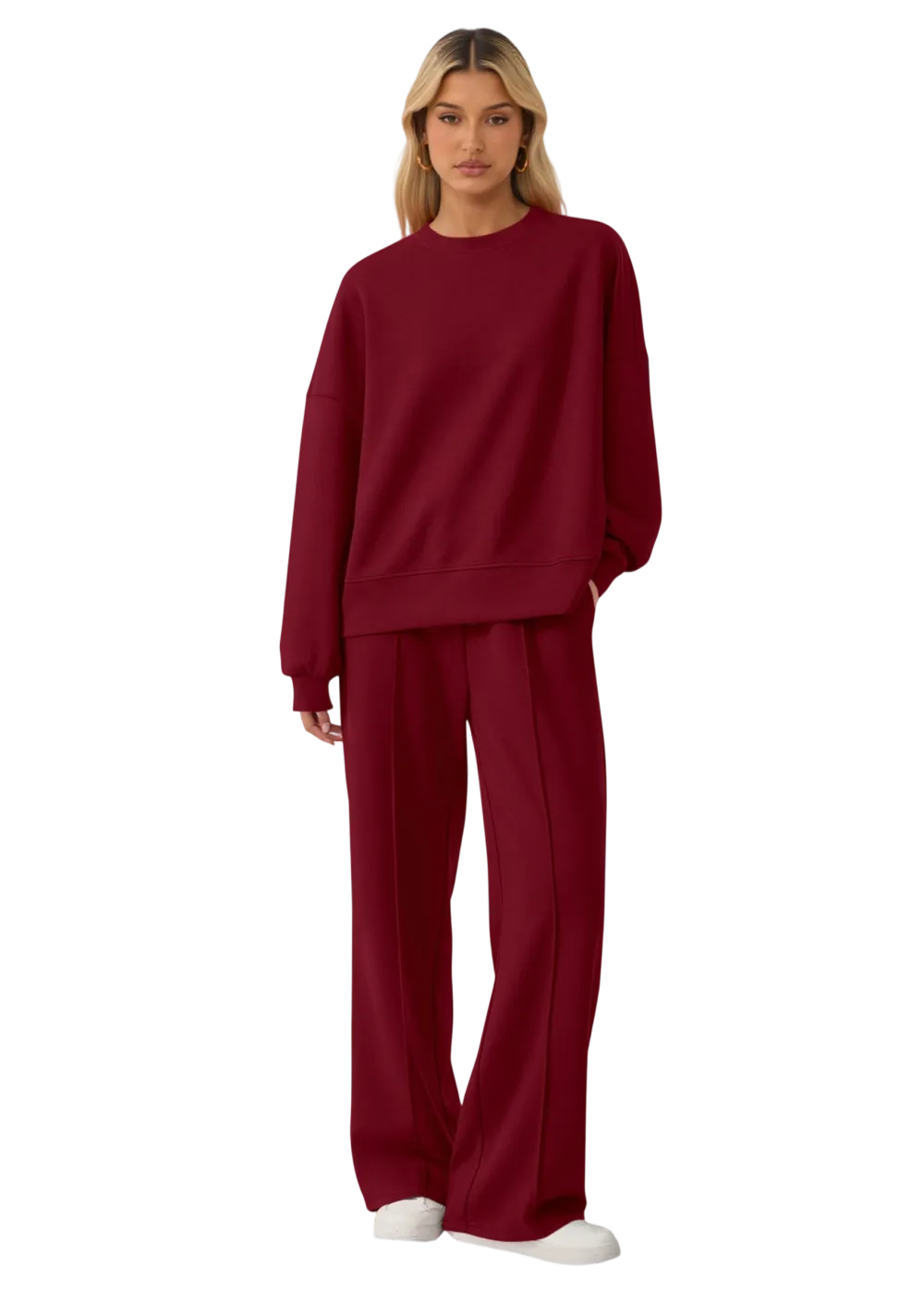 Women's Cozy Round Neck Top & Wide Leg Trousers Two Piece Outfits