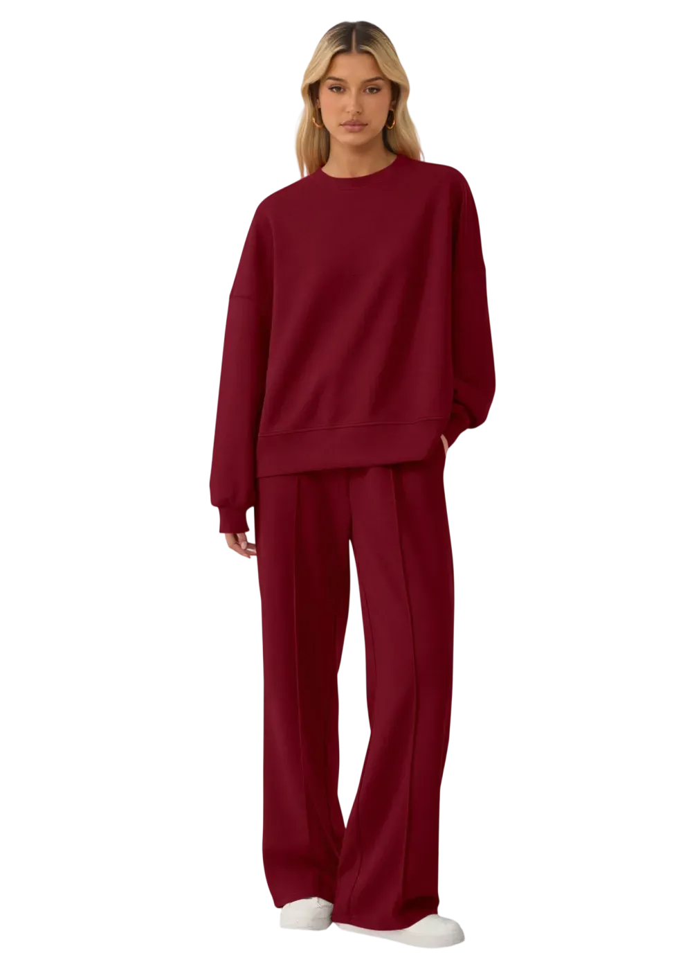 Women's Cozy Round Neck Top & Wide Leg Trousers Two Piece Outfits