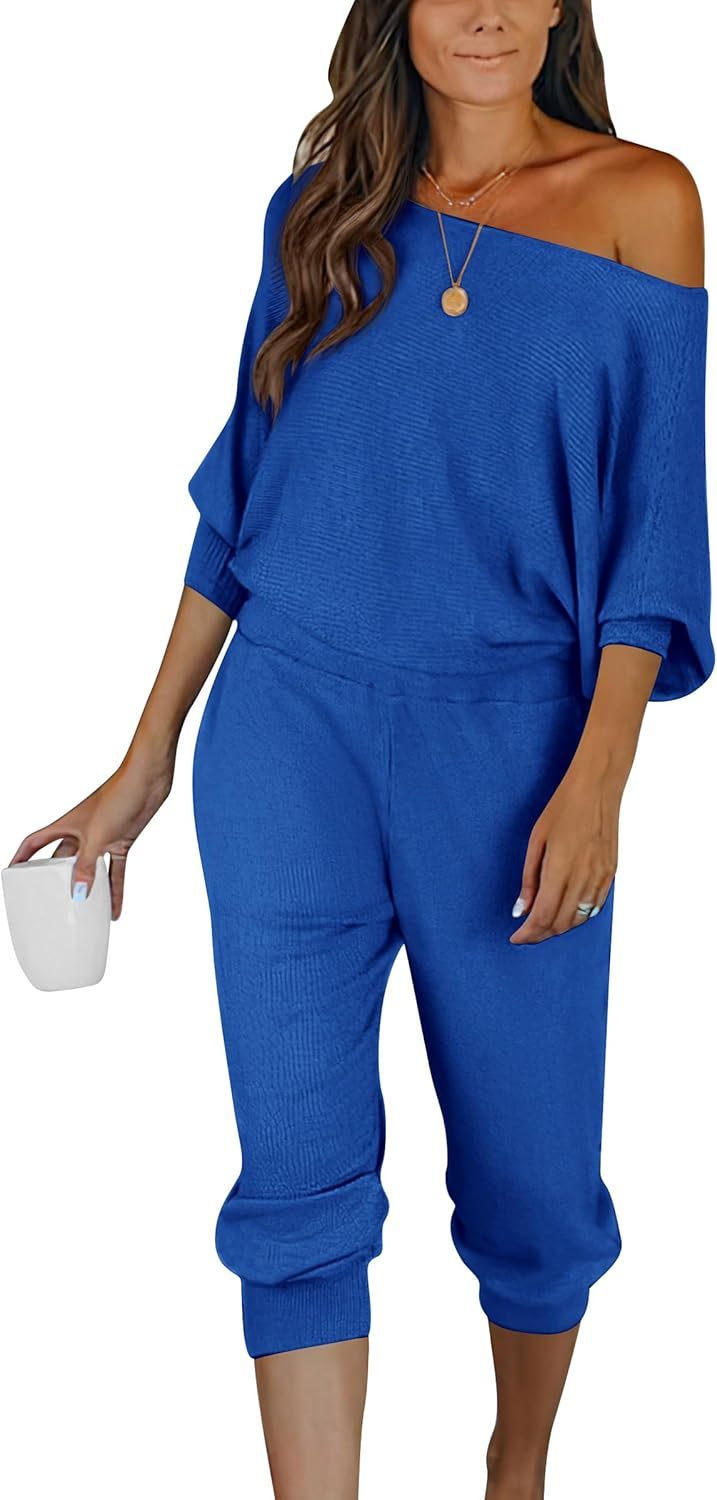Women's Long Sleeve Off Shoulder Sweatshirts And Long Sweatpants Set
