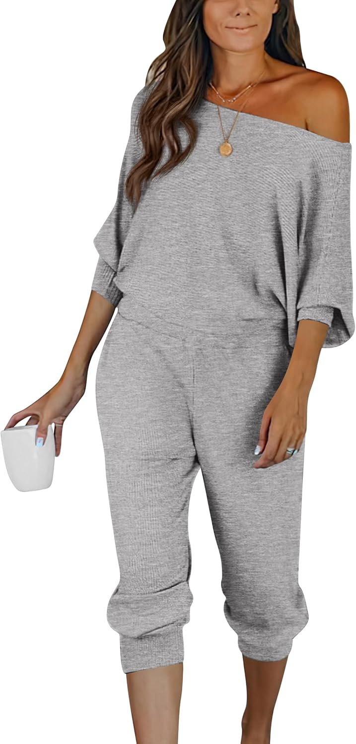 Women's Long Sleeve Off Shoulder Sweatshirts And Long Sweatpants Set