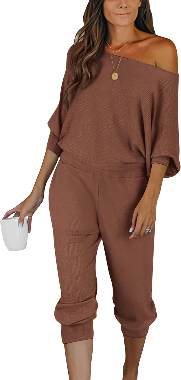 Women's Long Sleeve Off Shoulder Sweatshirts And Long Sweatpants Set