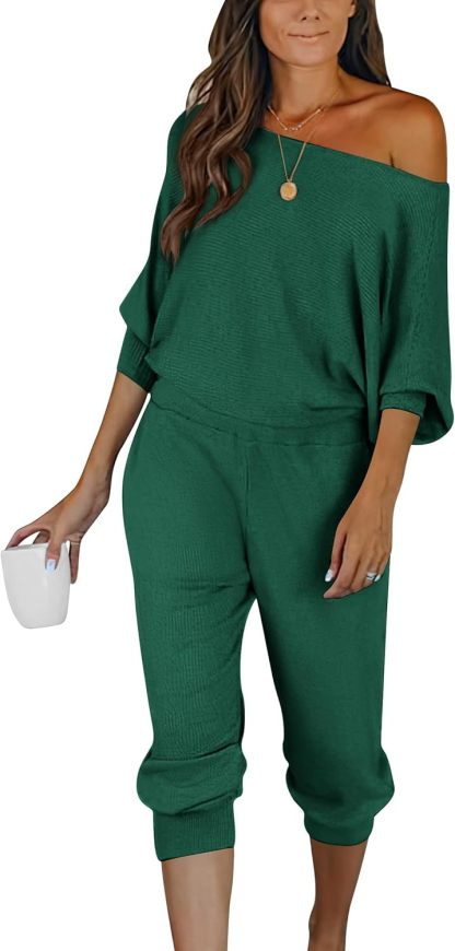 Women's Long Sleeve Off Shoulder Sweatshirts And Long Sweatpants Set