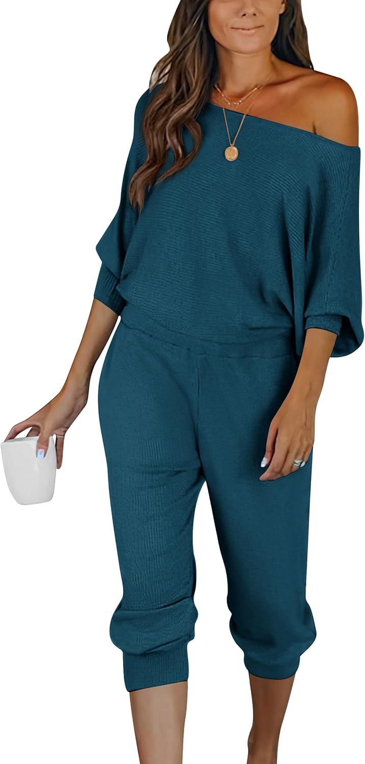 Women's Long Sleeve Off Shoulder Sweatshirts And Long Sweatpants Set