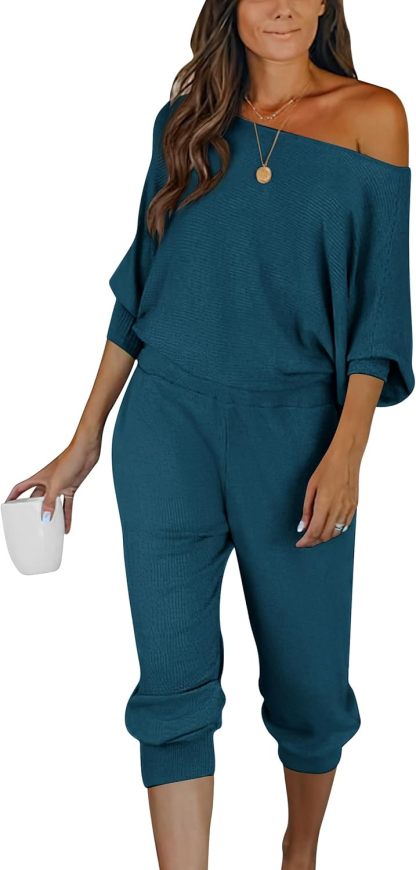 Women's Long Sleeve Off Shoulder Sweatshirts And Long Sweatpants Set