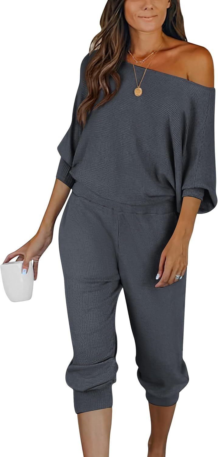 Women's Long Sleeve Off Shoulder Sweatshirts And Long Sweatpants Set