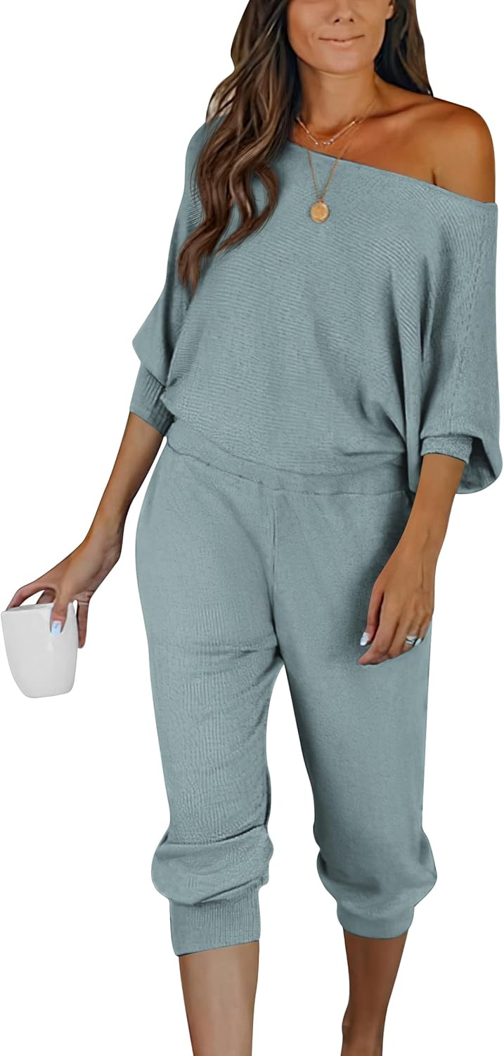 Women's Long Sleeve Off Shoulder Sweatshirts And Long Sweatpants Set