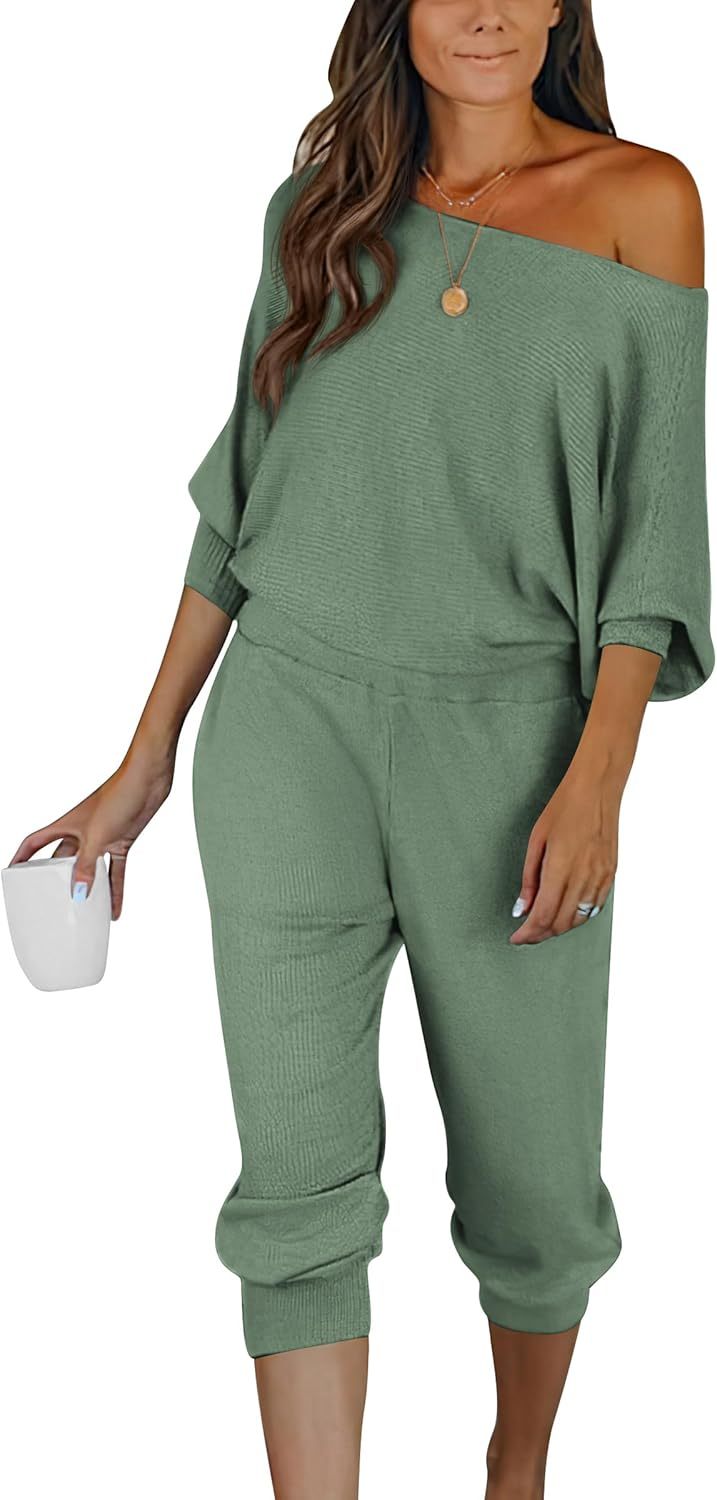 Women's Long Sleeve Off Shoulder Sweatshirts And Long Sweatpants Set