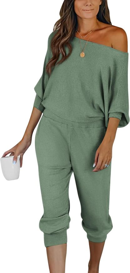 Women's Long Sleeve Off Shoulder Sweatshirts And Long Sweatpants Set