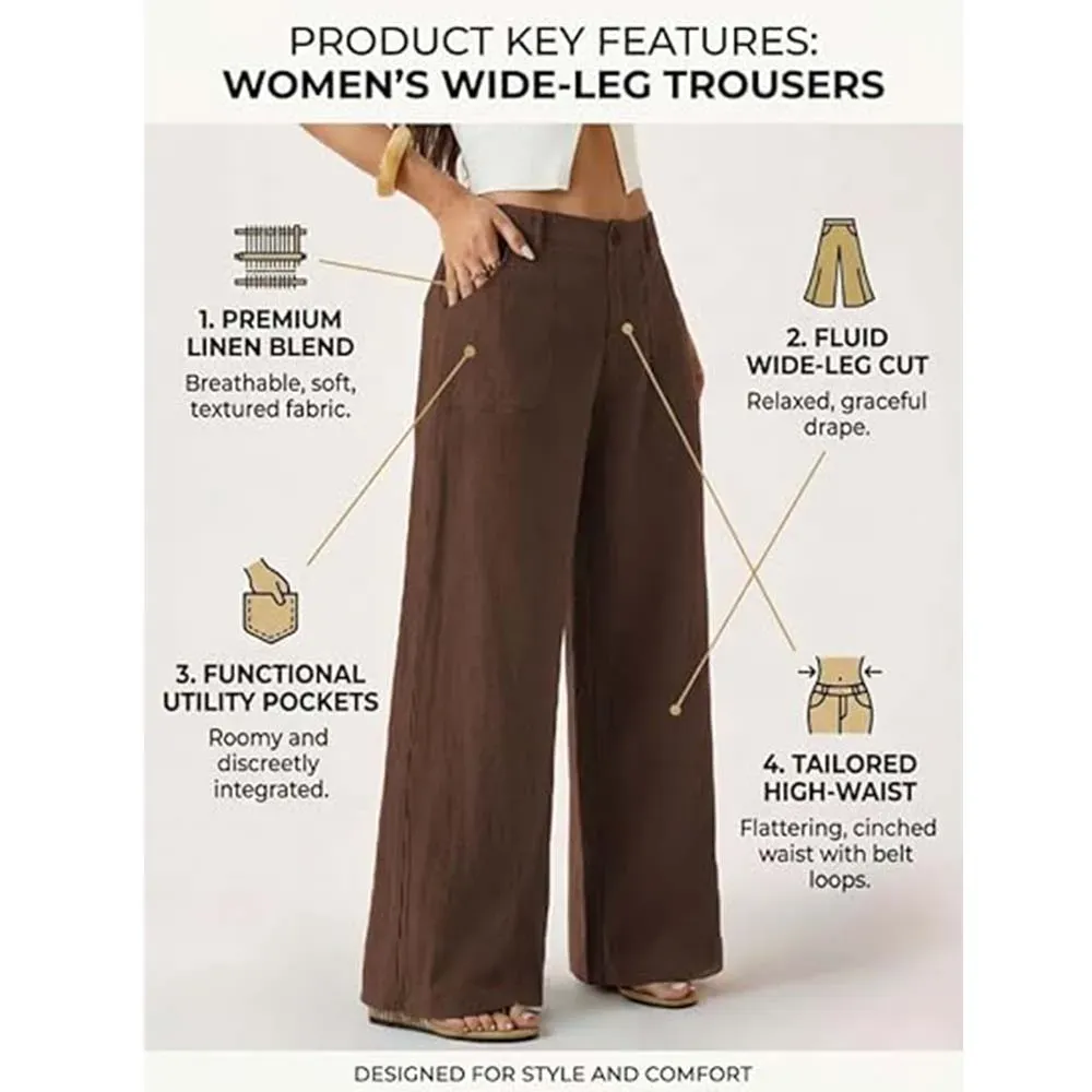 High Waist Wide Leg Beach Trousers With Pocket