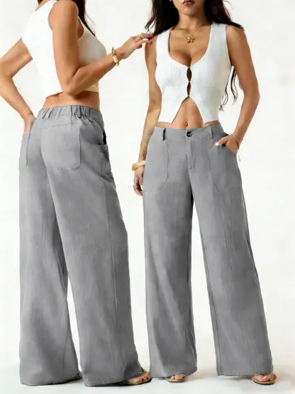High Waist Wide Leg Beach Trousers With Pocket