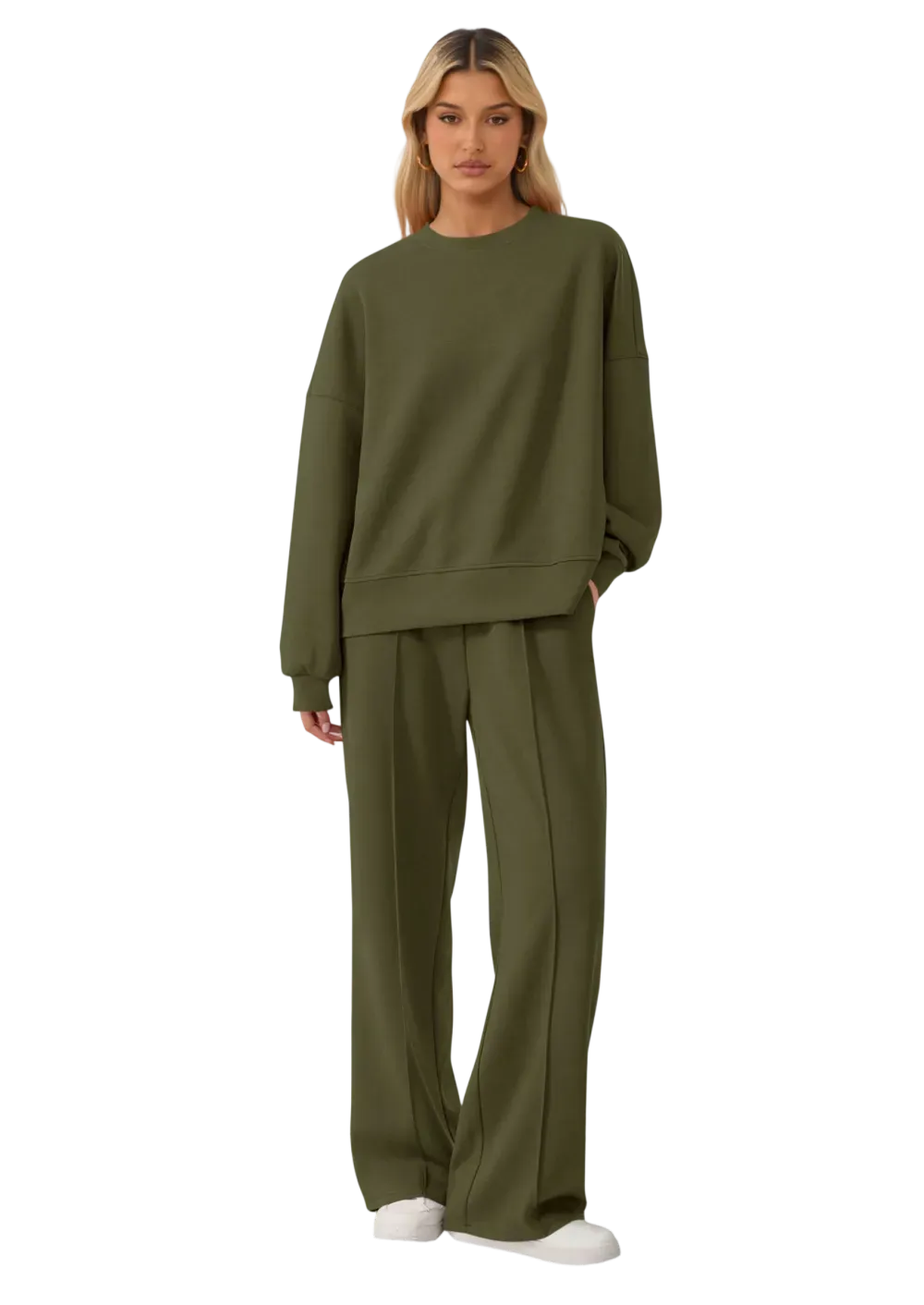 Women's Cozy Round Neck Top & Wide Leg Trousers Two Piece Outfits