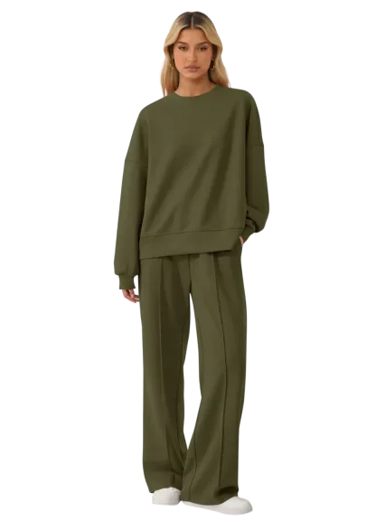 Women's Cozy Round Neck Top & Wide Leg Trousers Two Piece Outfits