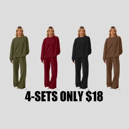 Women's Cozy Round Neck Top & Wide Leg Trousers Two Piece Outfits