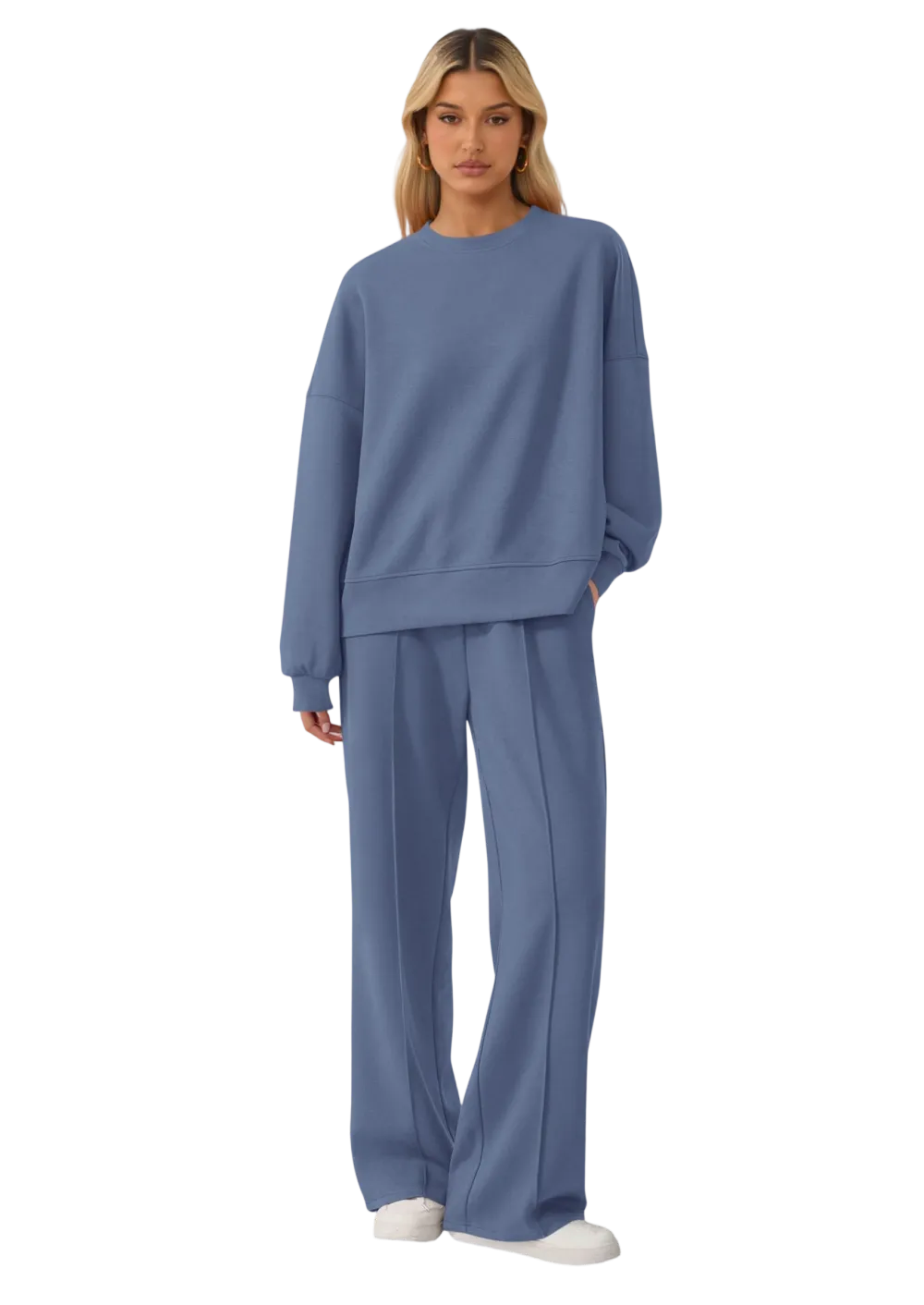 Women's Cozy Round Neck Top & Wide Leg Trousers Two Piece Outfits