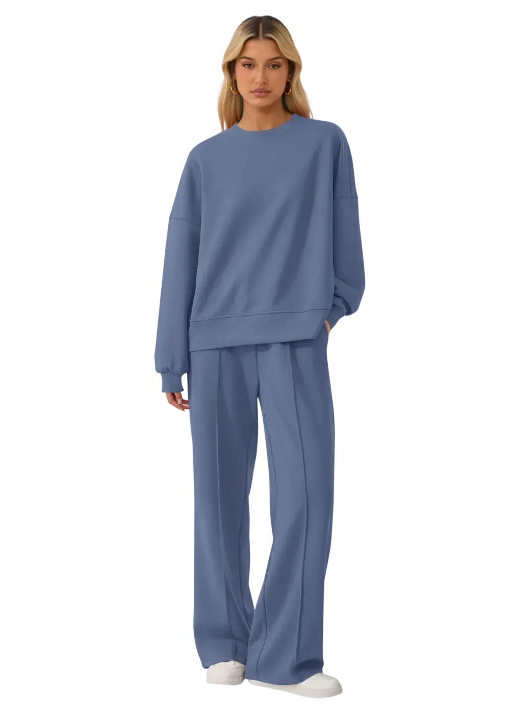 Women's Cozy Round Neck Top & Wide Leg Trousers Two Piece Outfits