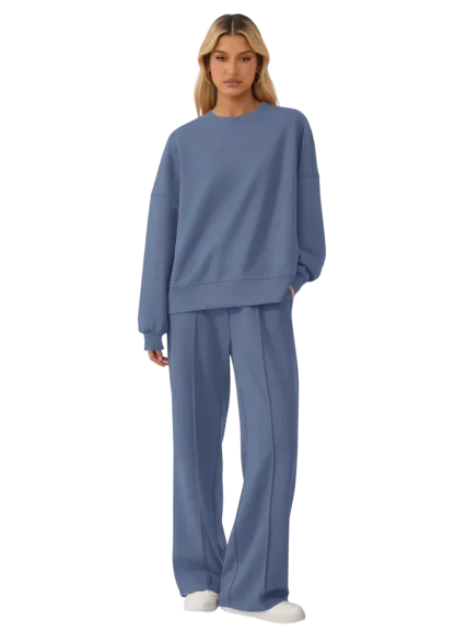 Women's Cozy Round Neck Top & Wide Leg Trousers Two Piece Outfits