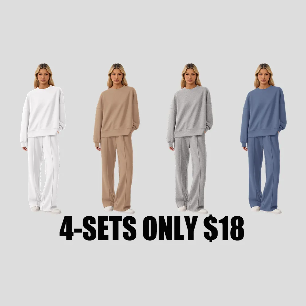 Women's Cozy Round Neck Top & Wide Leg Trousers Two Piece Outfits